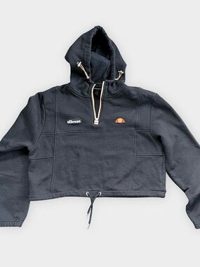 Ellesse Cropped Quarter Zip Hoodie Black Y2K Athleisure Size 8
